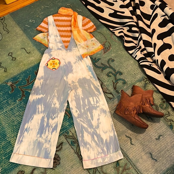 Upcycled F21 Jumper overall cropped hemmed ankle length a-line denim pant - Picture 4 of 16